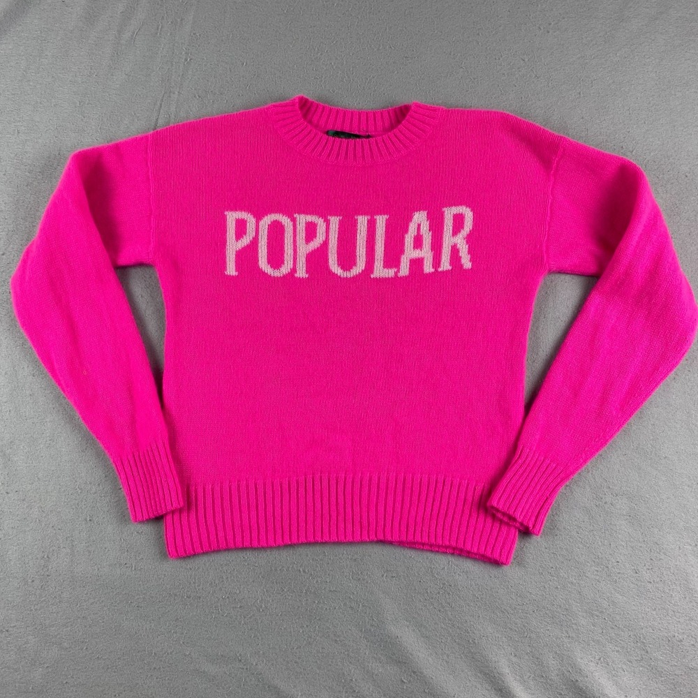 Aqua Wicked Sweater S Popular Hot Pink 100% Cashmere V Neck Ribbed Trim